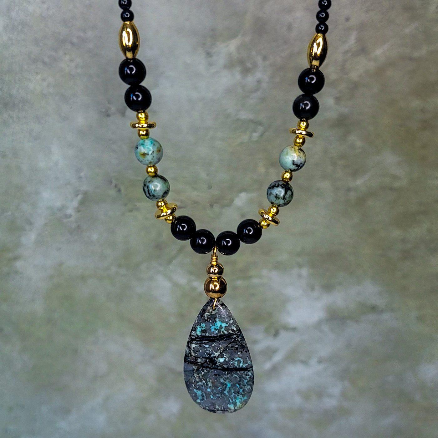 Oblissa EarChain | African Turquoise & Obsidian