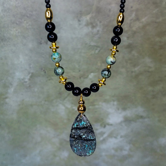 Oblissa EarChain | African Turquoise & Obsidian