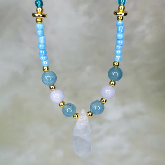Waves EarChain | Aquamarine & Blue Chalcedony